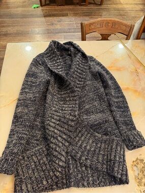 Express Women's Navy & Gray Marled Shawl Cardigan